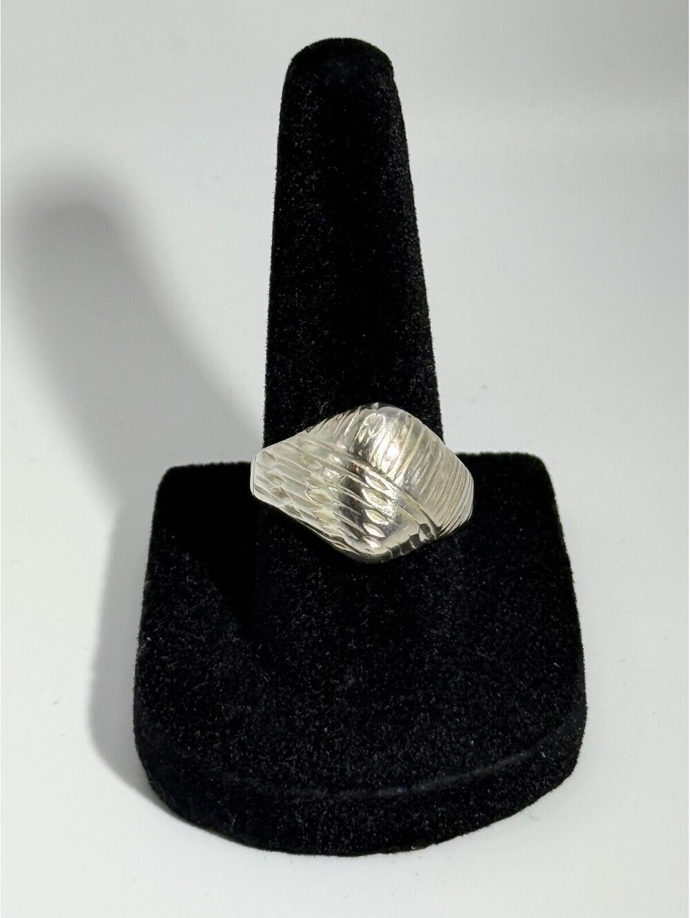 Vintage Sterling Silver Feather Design Band Ring, size 7.5, 5.2g